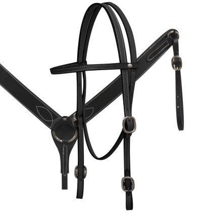 Black Harness Leather Western Bridle & BC Set by Showman